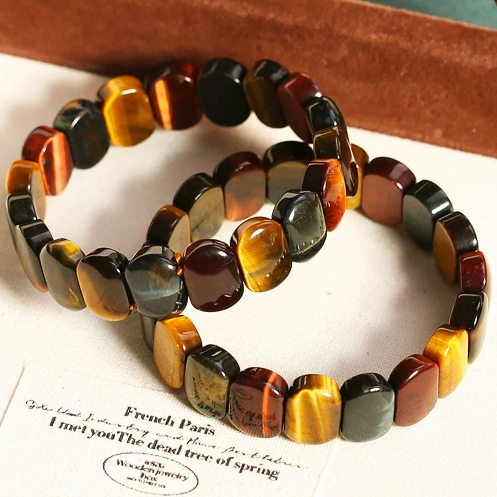 Natural Colored Tiger Eye Stone Square Beads Bangle Fashion Healing Fengshui Handing decoration Gift