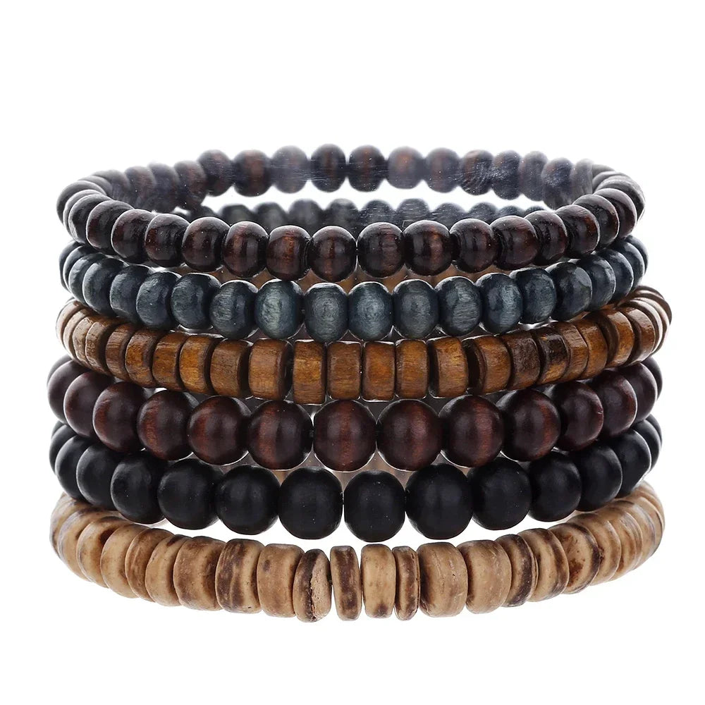 Ensemble de Bracelets multicouches en perles de bois de bouddha pour hommes, Style rétro, fil élastique multicouche, réglable, meilleure vente