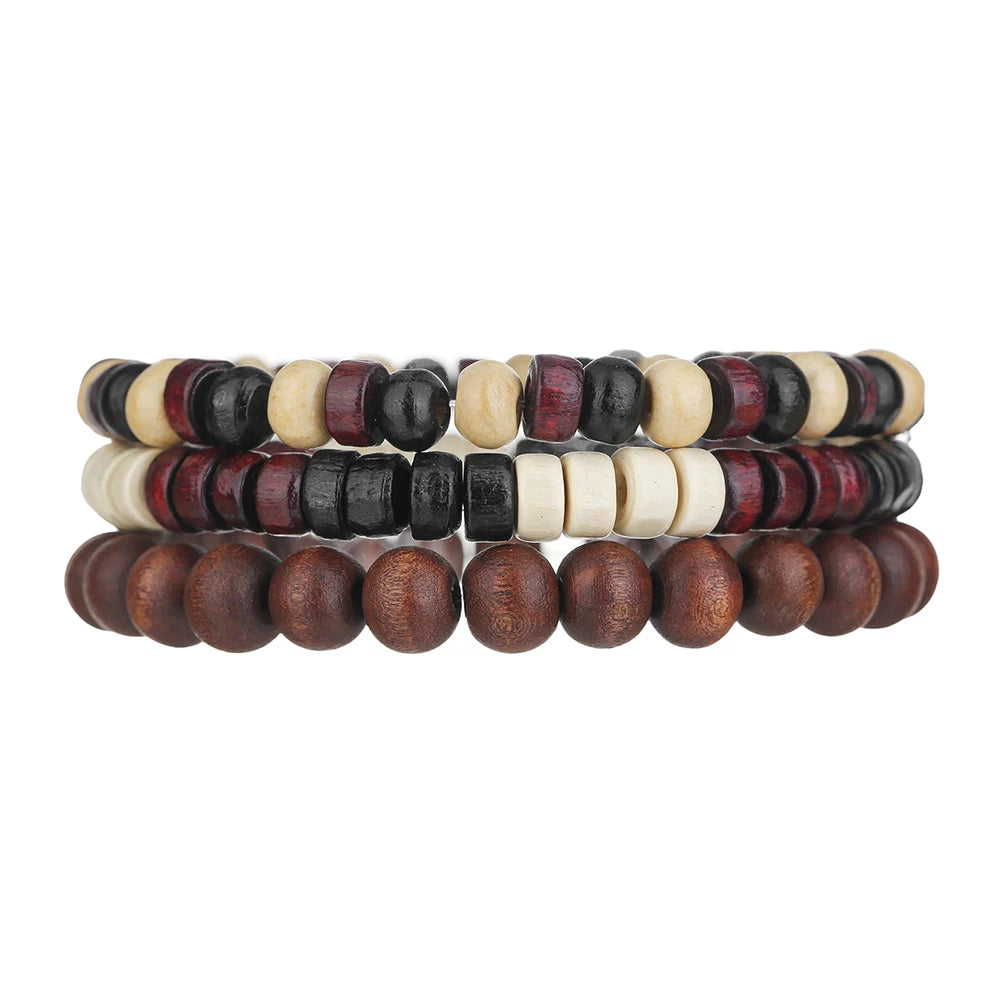 Ensemble de Bracelets multicouches en perles de bois de bouddha pour hommes, Style rétro, fil élastique multicouche, réglable, meilleure vente