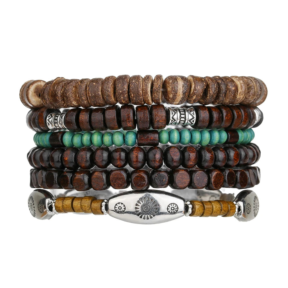 Ensemble de Bracelets multicouches en perles de bois de bouddha pour hommes, Style rétro, fil élastique multicouche, réglable, meilleure vente