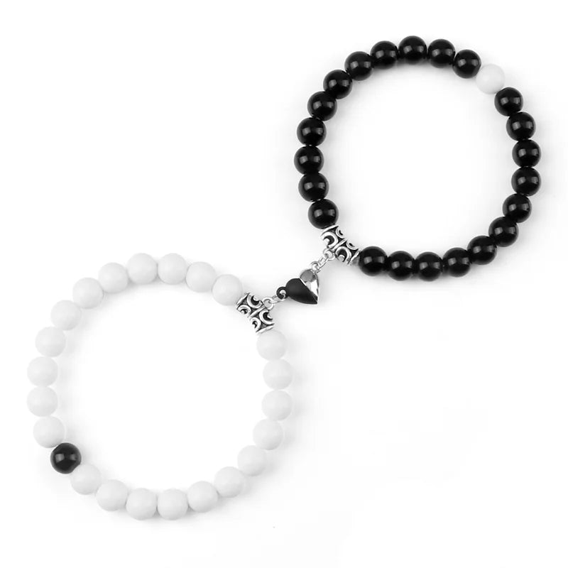 Offre spéciale 2 pièces/ensemble Bracelet de perles pour amoureux pierre naturelle Distance coeur aimant Couple Bracelets amitié mode bijoux cadeau
