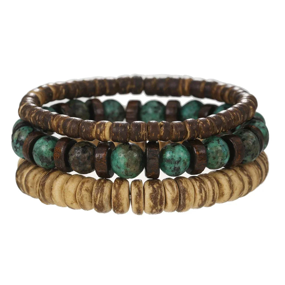 Ensemble de Bracelets multicouches en perles de bois de bouddha pour hommes, Style rétro, fil élastique multicouche, réglable, meilleure vente