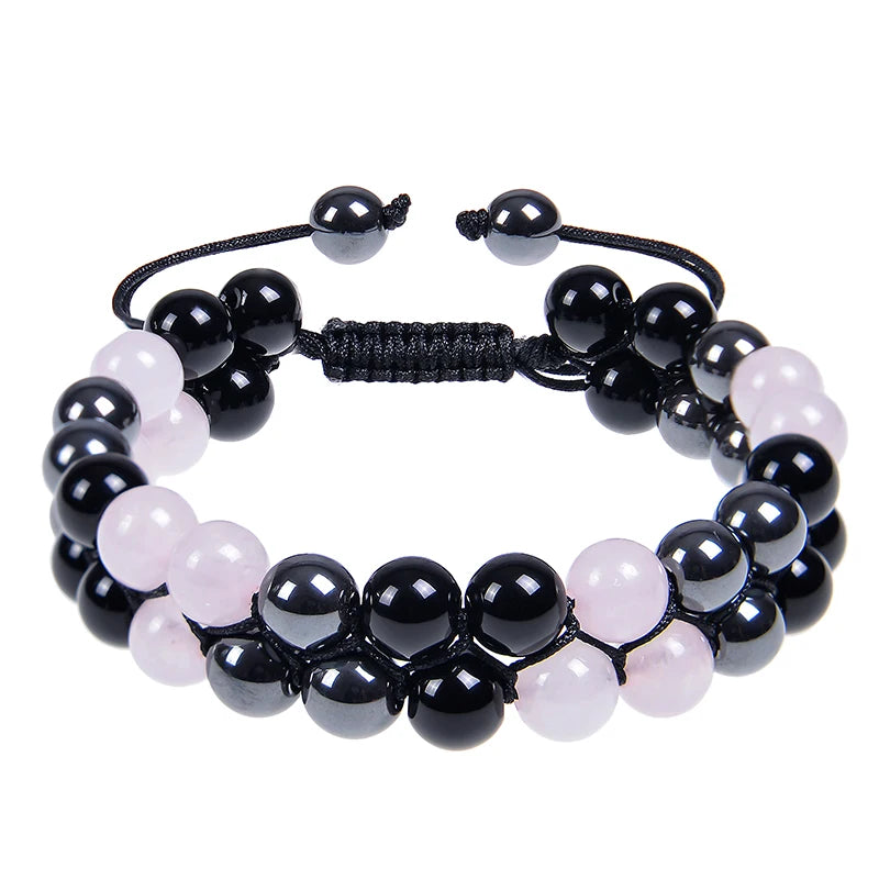 Pulseira de proteção tripla 8mm contas pulseira tigre olho preto obsidiana hematita pulseira para homens mulheres cura cristal pulseira