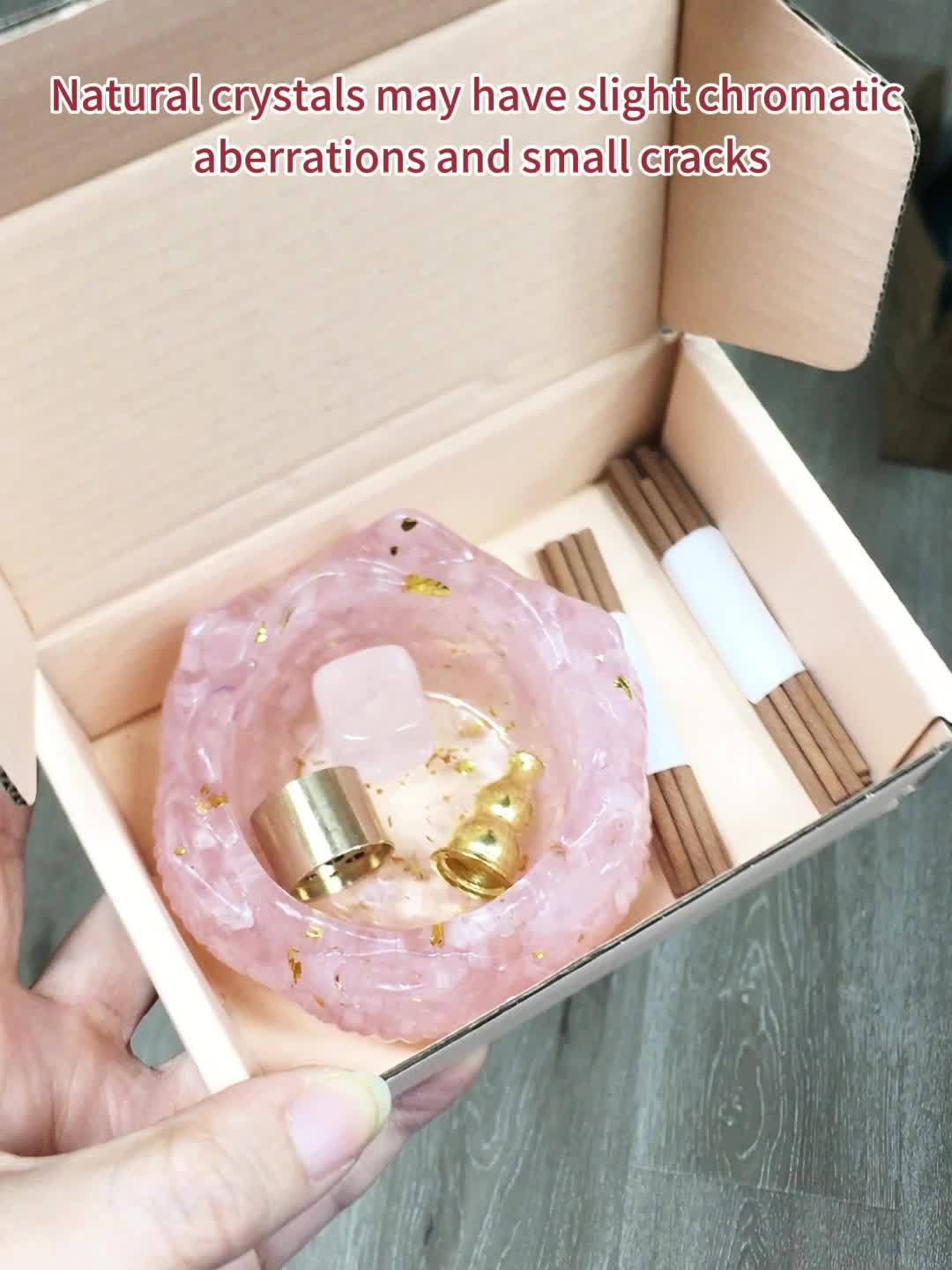 Ensemble de Brûleur d'Encens Lotus Runyangshi Zen avec Pierres de Cristal Naturelles - Décor Polyvalent Intérieur/Extérieur, Parfait pour la Maison & les Cérémonies du Thé, Colle en Gouttelettes, Fissures Irrégulières et Petits Trous