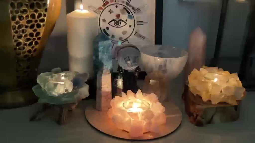 1pc Porte-Bougie Votive en Pierre Brute de Quartz Rose/ Fluorite Verte/ Citrine Porte-Bougie à Thé en Cristal de Quartz Décoration Maison