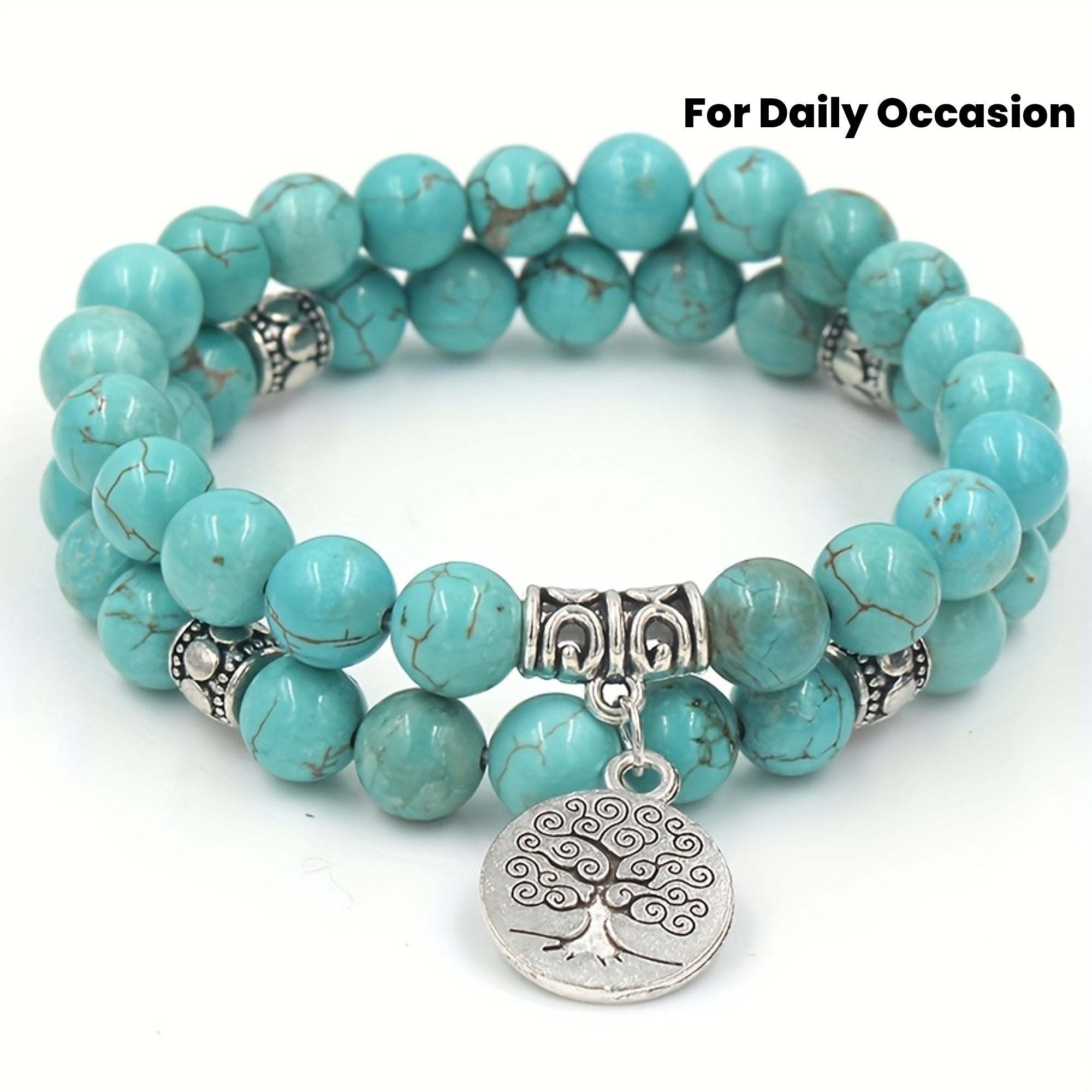 1 Ensemble Bracelet Arbre de la Sagesse en Turquoise Vintage Naturelle de Haute Qualité 8mm
