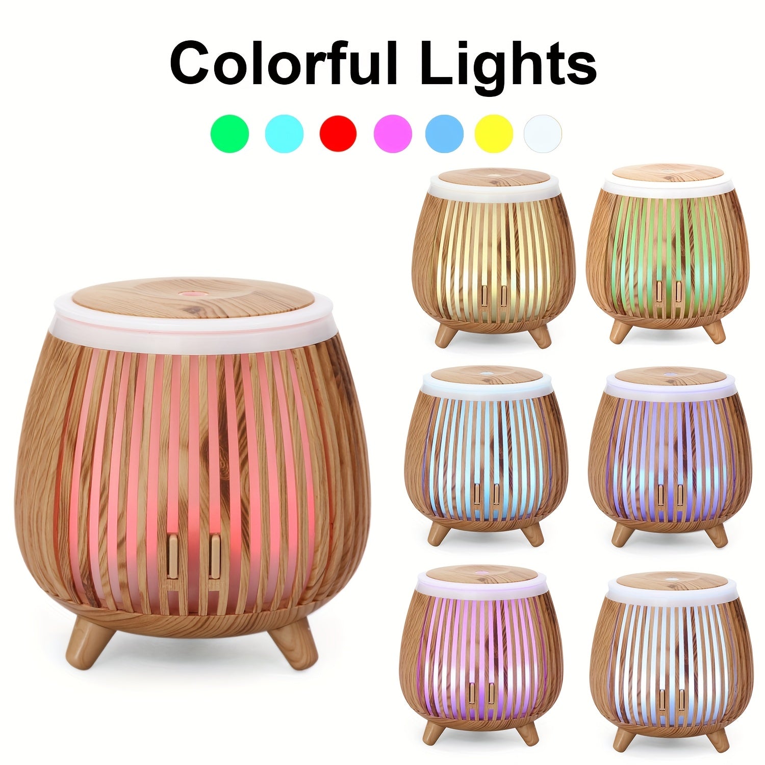 1pièce Diffuseur ultrasonique à grain de bois, diffuseur d'huiles essentielles ultrasonique, humidificateur ultrasonique, compatible avec les huiles essentielles, design créatif à grain de bois, minuterie, arrêt automatique sans eau, lumières LED colorées