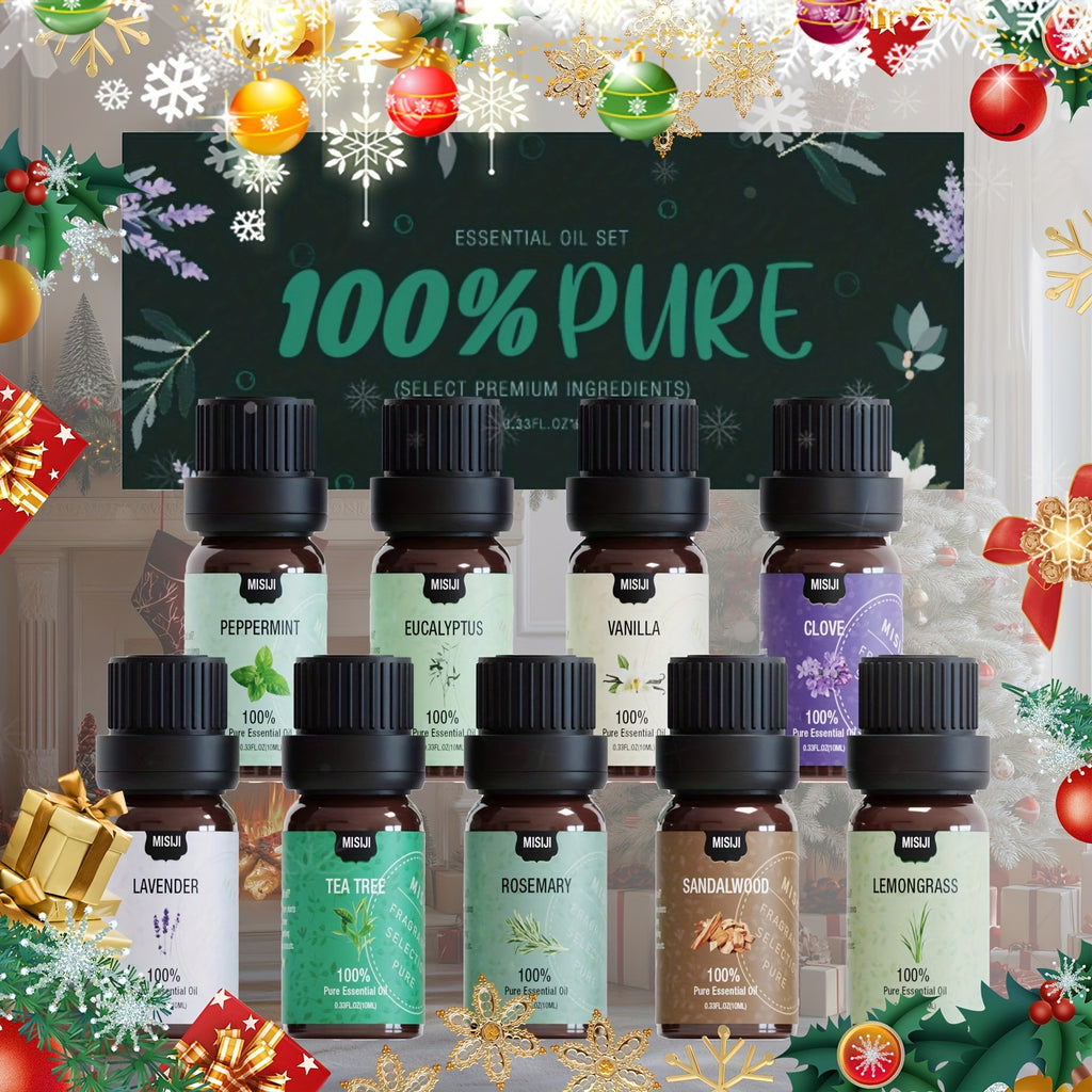 Kit d'Huiles Essentielles Premium avec Diffuseur Humidificateur pour Détente et Sommeil – Lot de 9 Pièces de 10ml/3.04fl.oz – Parfum Agréable pour la Maison – Idéal pour Bougies Parfumées et Savons DIY – Fragrance Longue Durée – Cadeau Parfait pour Hallow