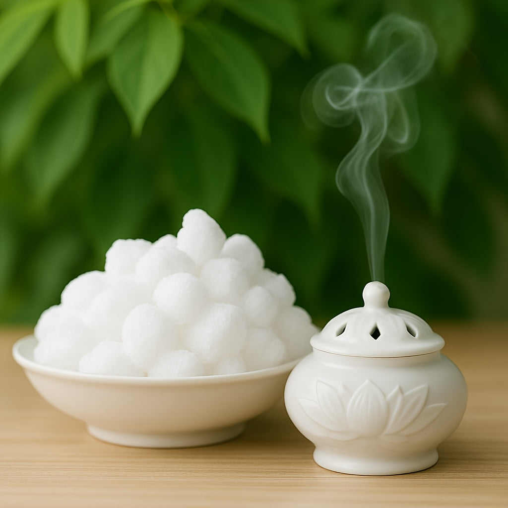 Encens de Camphre Pur - 50g/100g Parfum Naturel Purifiant pour l'Air pour le Yoga, la Méditation et la Relaxation | Parfum à Base de Plantes Séchées dans un Pot en Résine | Améliore la Concentration et la Tranquillement