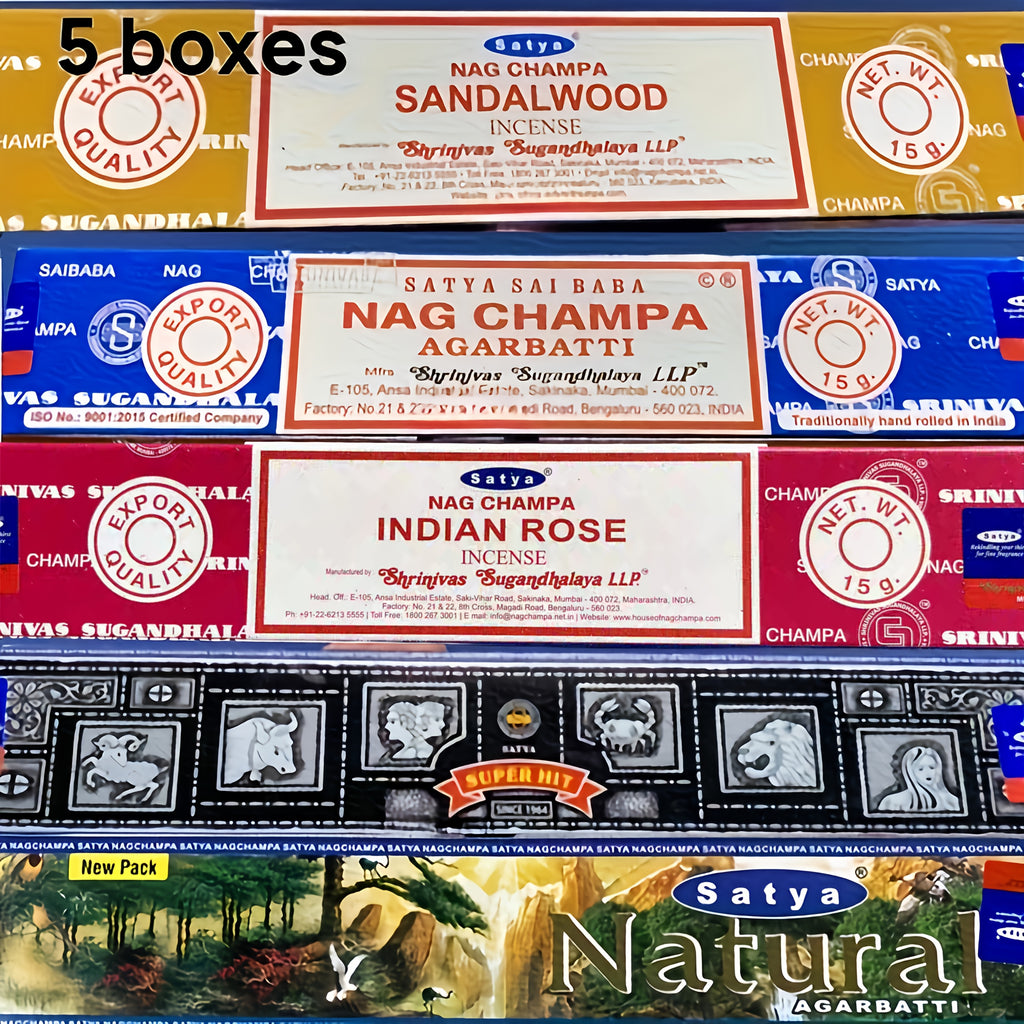 Ensemble d'encens naturel Satya 5 bâtonnets, avec santal et Nag Champa, rose, super efficace, pour méditation et bureau à domicile | Idéal pour Pâques, Thanksgiving et Ramadan (Aïd al-Fitr)