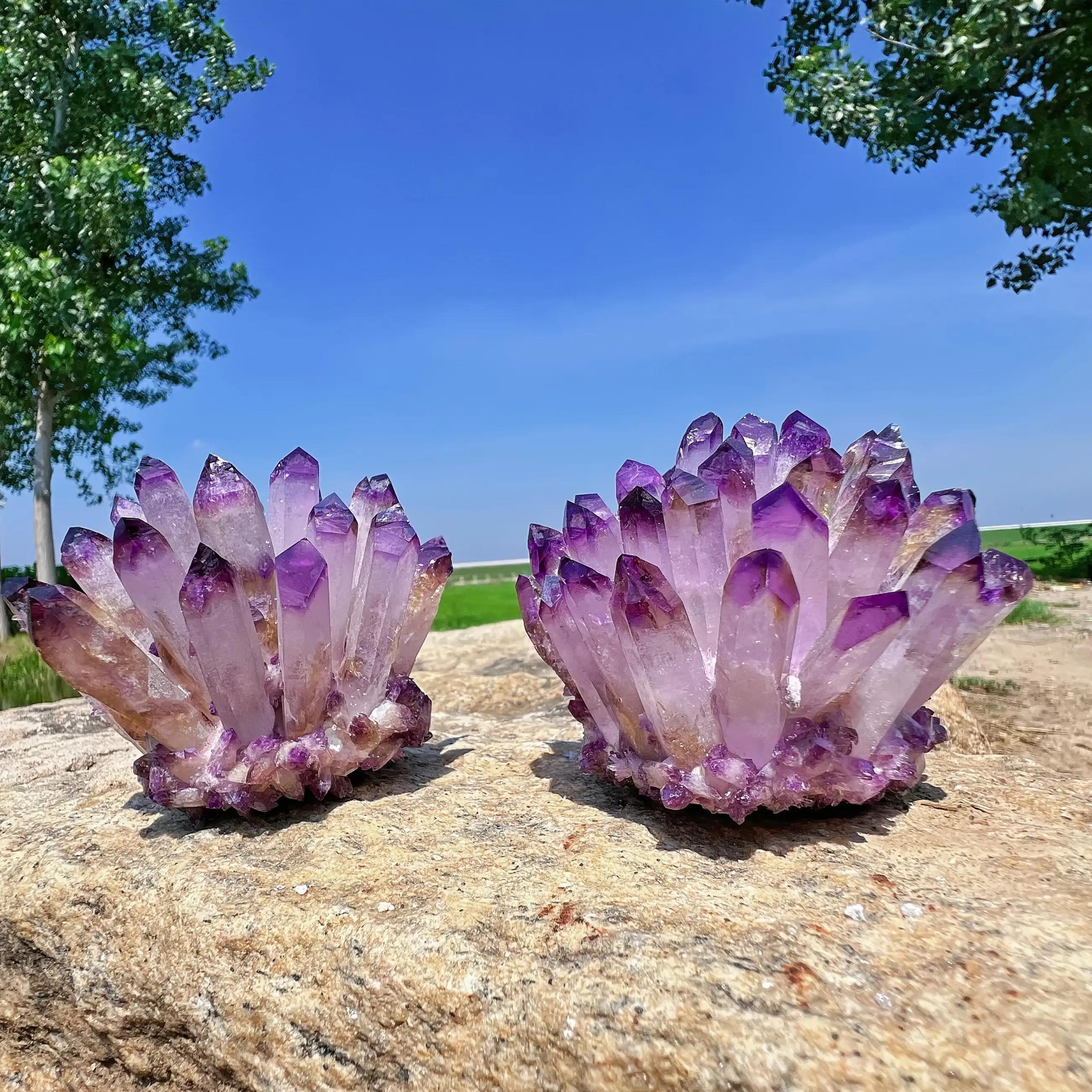 Grappes d'Améthyste Naturelle - Formations de Cristaux de Violet Foncé à Violet Lavande, Décoration Élégante pour Maison et Bureau, Décoration Spirituelle, Cadeau Parfait pour Noël, Halloween, Thanksgiving, Anniversaires - Pierre Naturelle Durable pour Pr