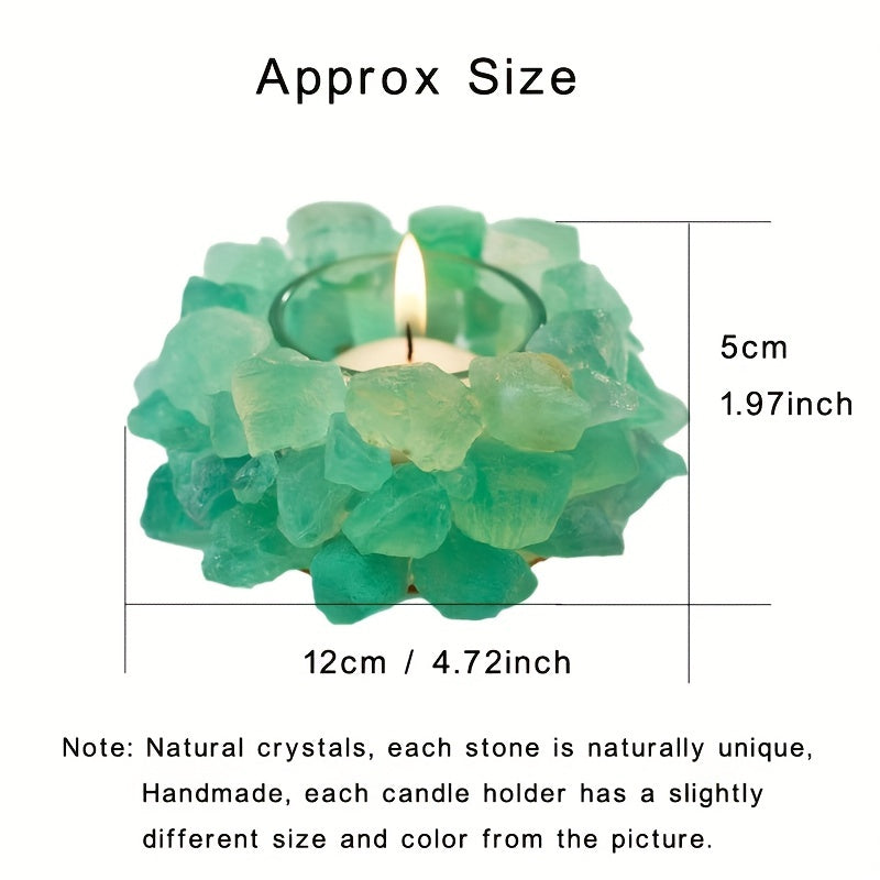1pc Porte-Bougie Votive en Pierre Brute de Quartz Rose/ Fluorite Verte/ Citrine Porte-Bougie à Thé en Cristal de Quartz Décoration Maison