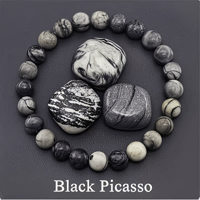 2 pièces bracelet 8mm, pierre de soleil, œil de tigre, pierre noire, turquoise, rubis imitation, obsidienne, pendentif voiture, accessoires décompression main, cadeaux anniversaire et fêtes, motifs aléatoires