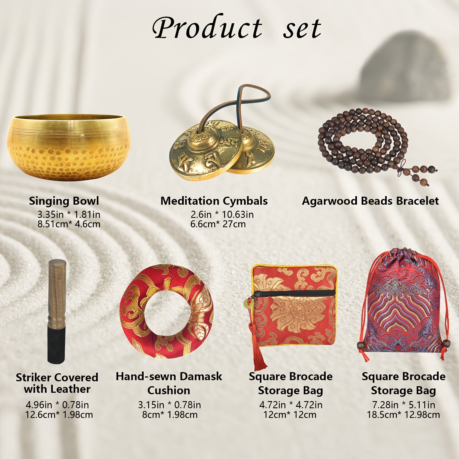 7pcs Ensemble de Méditation de Guérison Tibétaine - Bol de Chanter Rouge Fabriqué À La Main, Cymbales Tingsha, Perles Mala Et Maillet En Bois Pour Le Yoga, Le Soulagement Du Stress, L'équilibre Des Chakras Et La Pratique de La Conscience