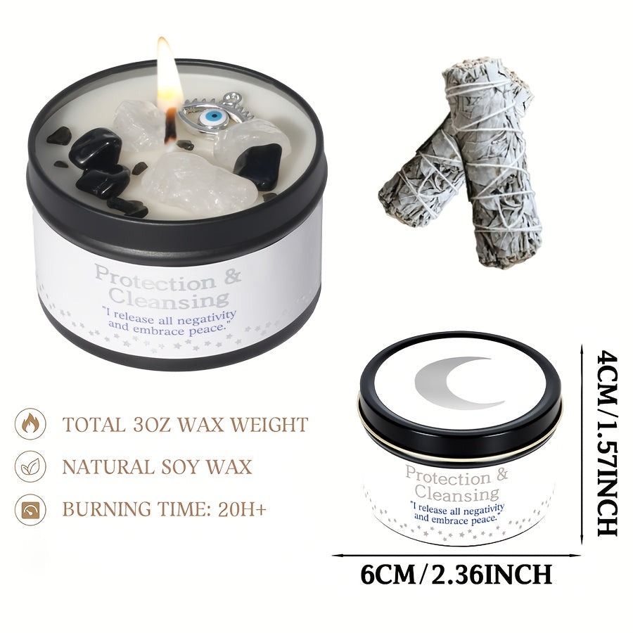 [Bougie Spirituelle] Bougie de Manifestation Loi de l'Attraction 3oz avec Cire de Soja Naturelle et Cristaux Noirs - Bougie de Protection pour Équilibre Spirituel, Bénédiction de la Maison et Attraction - Cadeau Idéal pour la Détente
