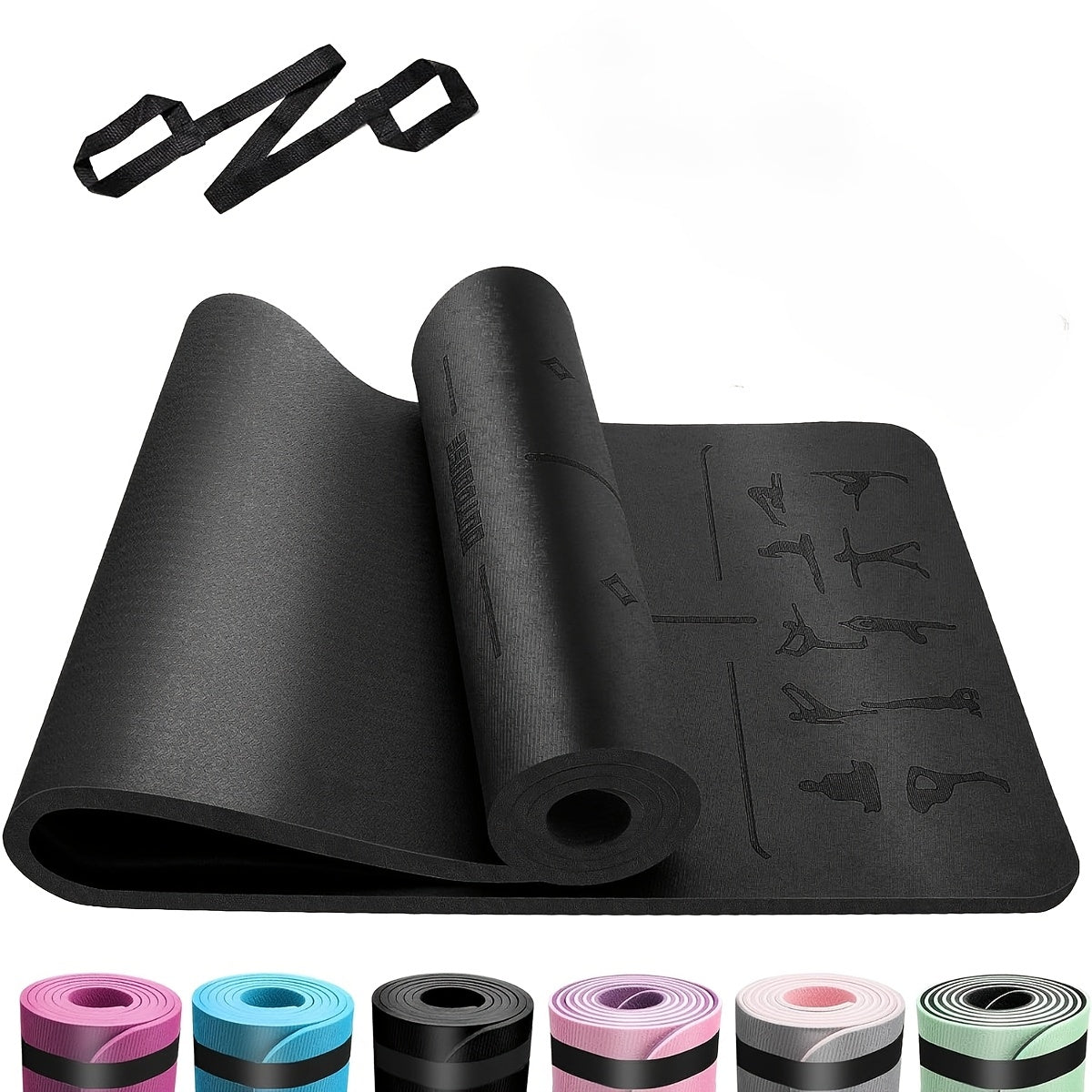 Tapis de yoga en TPE d'épaisseur de 6 mm - Tapis d'entraînement durable et antidérapant pour la salle de sport à domicile, le Pilates et la méditation, noir, 183x61 cm, matériau TPE durable