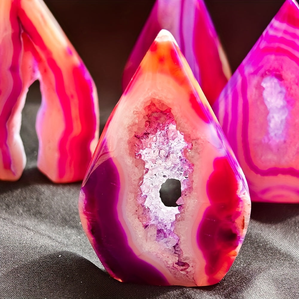 1 pièce Ornement en Agate Rouge Rose en Forme de Goutte d'Eau – Style Bohème Cristal Géode aux Nuances Rose, Blanc et Violet, Décor Éclatant pour la Maison, Cadeau Parfait pour la Saint-Valentin, Noël, Pâques et Plus, Idéal pour les Amateurs de Cristaux