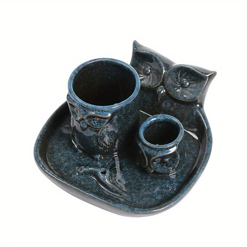 1pc Minideal Porte-Boîte à Bougie en Forme de Hibou - Plateau Brûleur Sage & Palo Santo Style Nordique, Porte-Encens en Céramique pour Décoration Intérieure, Pas d'Électricité Nécessaire, Parfait pour Noël, Halloween, Pâques, Thanksgiving, Et Plus, Décora