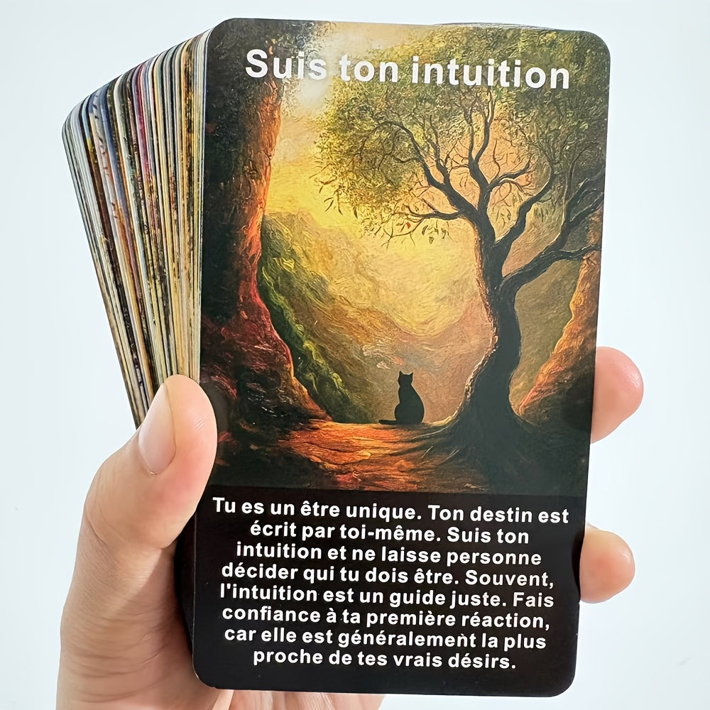 Jeu d'Oracle Forêt Enchantée Mystique de 56 Cartes - Édition Française, 12x7cm, Cartes de Sagesse Artistique des Arbres avec Paysages Saisonniers pour Perspicacité & Orientation