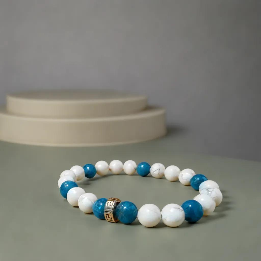 Bracelet Detox - Fabriqué en France - Vraies pierres de lithothérapie - howlite et apatite bleue - élimination - beauté - bien être - cheveux et peau - article mode en vraies pierres non teintées