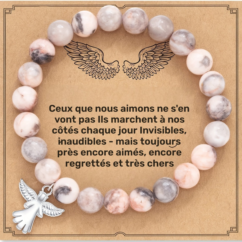 1 pc. Bracelet ailes d'ange inspirant avec perles en pierre naturelle - Agate violette élégante, design classique, accessoire quotidien, cadeau toutes saisons avec perles flottantes, bijoux d'ange
