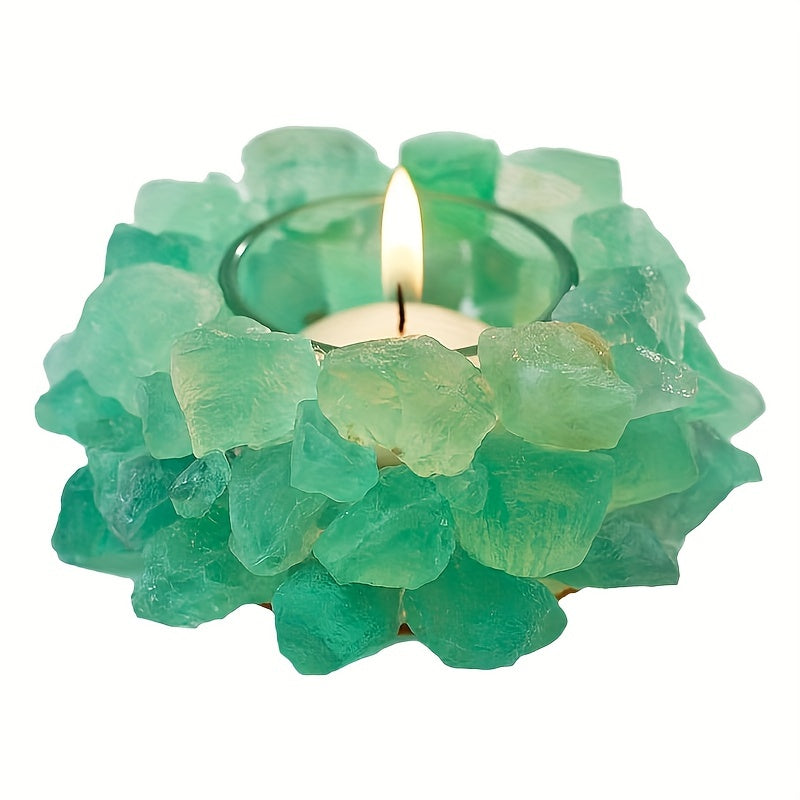 1pc Porte-Bougie Votive en Pierre Brute de Quartz Rose/ Fluorite Verte/ Citrine Porte-Bougie à Thé en Cristal de Quartz Décoration Maison