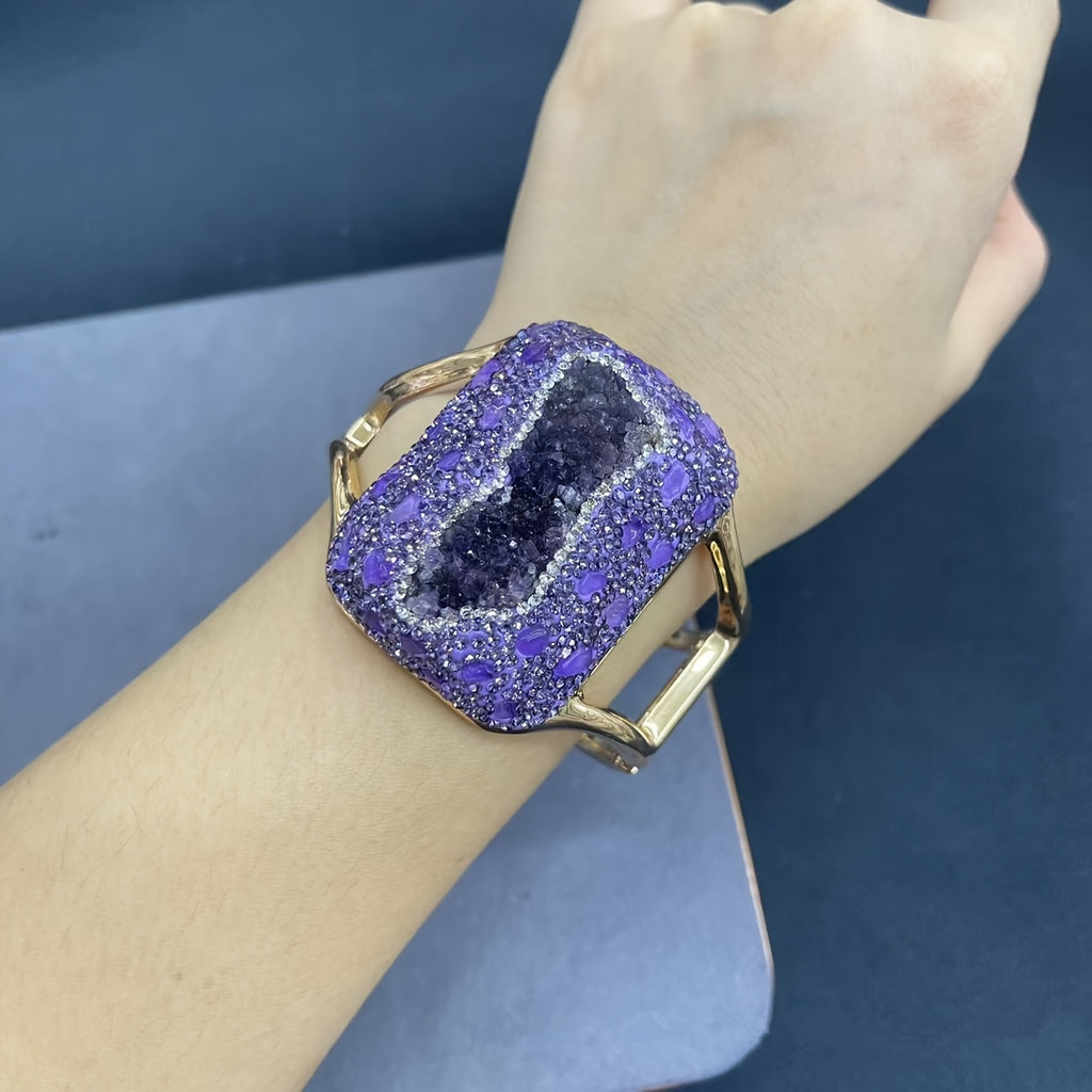 Bracelet élégant en améthyste brut de style bohème avec une charmante frange dorée - Bracelet en pierre brute tendance pour femmes, parfait pour un usage quotidien et des occasions spéciales