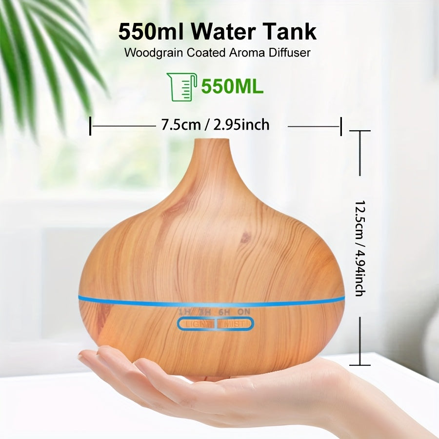 1pièce 500Ml Diffuseur d'huiles essentielles, humidificateur d'air ultrasonique silencieux, humidificateur à commande de bouton avec minuterie pour une brume continue, adapté aux salons, chambres, bureaux et hôtels.
