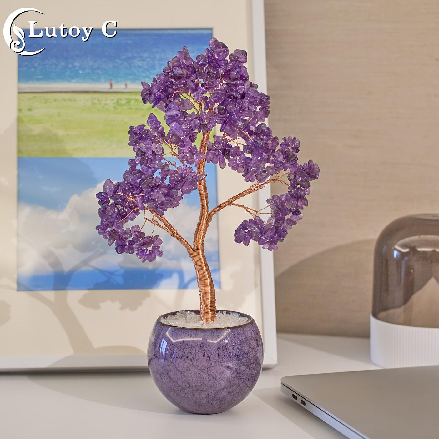 Arbre de Vie en Cristal d'Améthyste Haute Qualité, Décor Feng Shui, Œuvre Reiki Artisanale Cadeau pour Elle Ornements Crystal à la Maison