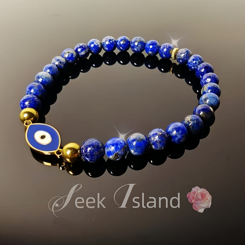 Bracelet en Lapis-Lazuli et Cristal Œil du Mal - 100 % fait main, haute qualité. Perles de 6 mm, boîte cadeau Halloween. Idéal comme cadeau réfléchi pour Halloween ou Noël