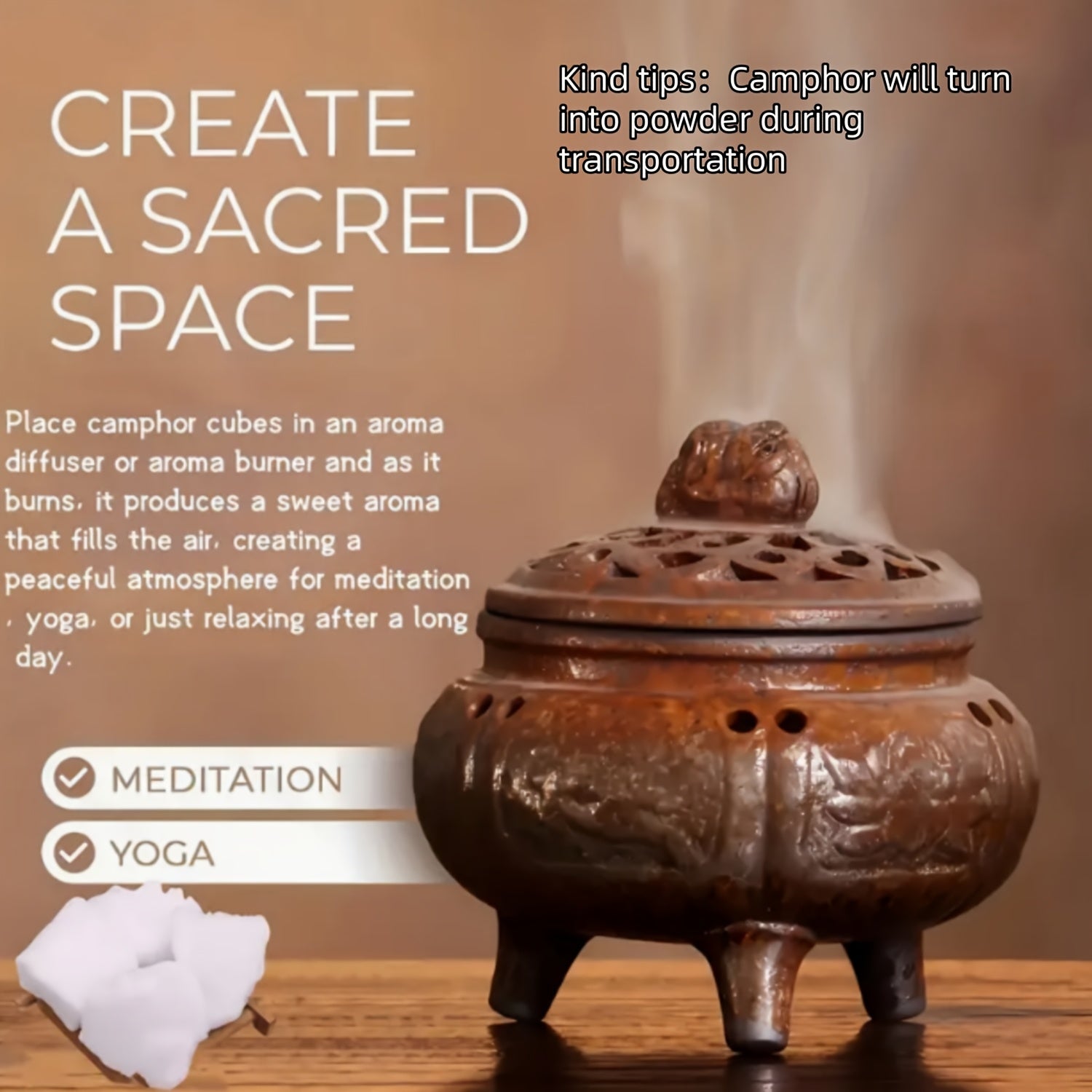 Encens de Camphre Pur - 50g/100g Parfum Naturel Purifiant pour l'Air pour le Yoga, la Méditation et la Relaxation | Parfum à Base de Plantes Séchées dans un Pot en Résine | Améliore la Concentration et la Tranquillement