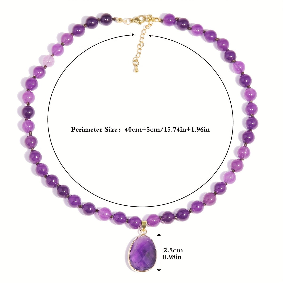 1pc Collier pendentif en améthyste naturel avec perles rondes - Style vintage bohème, bijoux en pierre violette pour femmes, cadeau quotidien idéal, collier bohème chic | Collier de style vintage | Perles en pierre naturelle, bijoux bohème