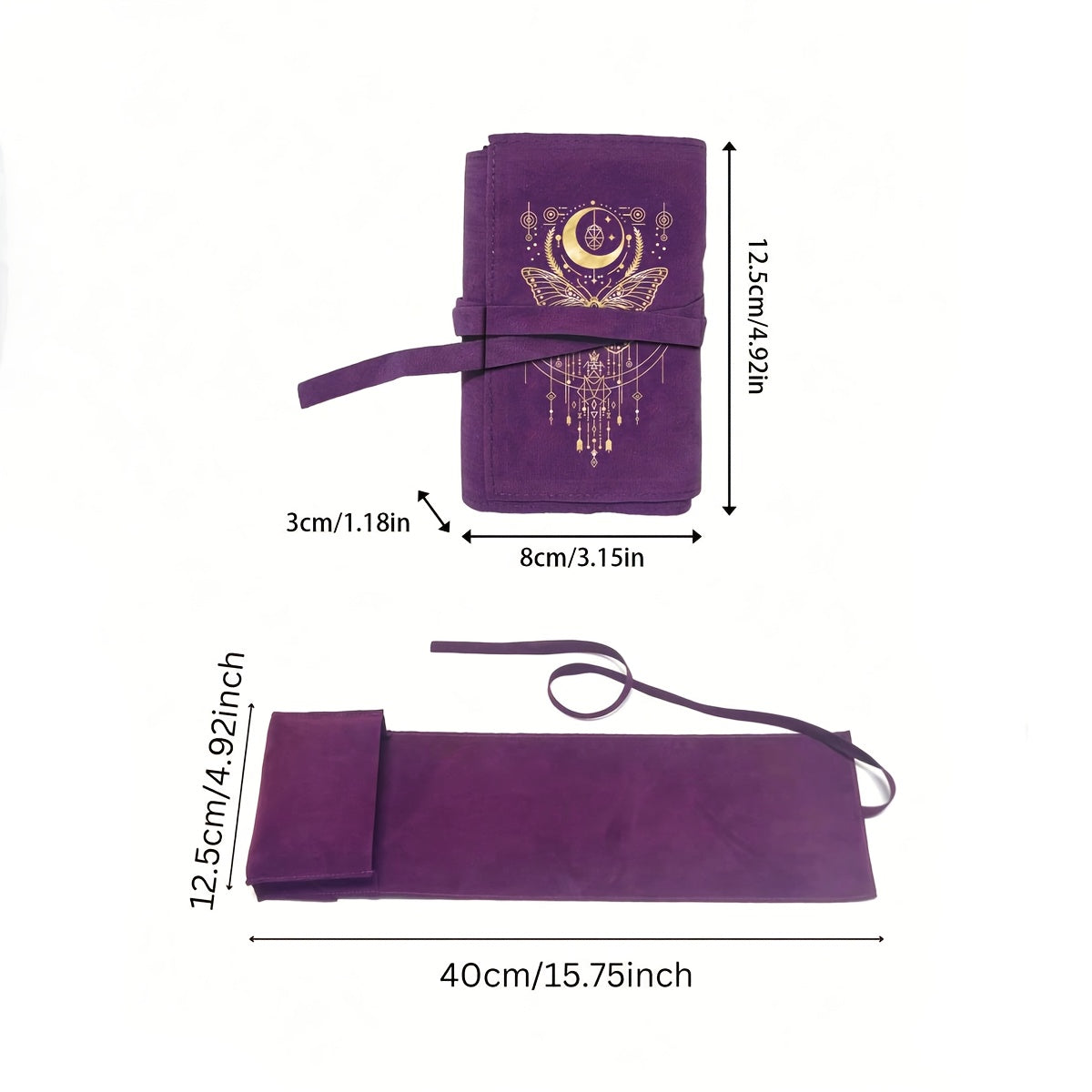 Sac de rangement pour cartes en velours 12.5x8.0x3.0cm avec papillon doré et motif des phases de la lune - Étui de protection en tissu doux, fermeture à cordon, petits objets - Cadeau idéal pour les anniversaires, Noël, Halloween, porte-cartes, porte-cart