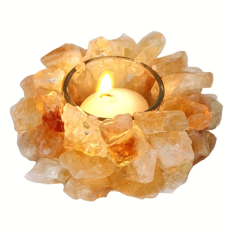 1pc Porte-Bougie Votive en Pierre Brute de Quartz Rose/ Fluorite Verte/ Citrine Porte-Bougie à Thé en Cristal de Quartz Décoration Maison