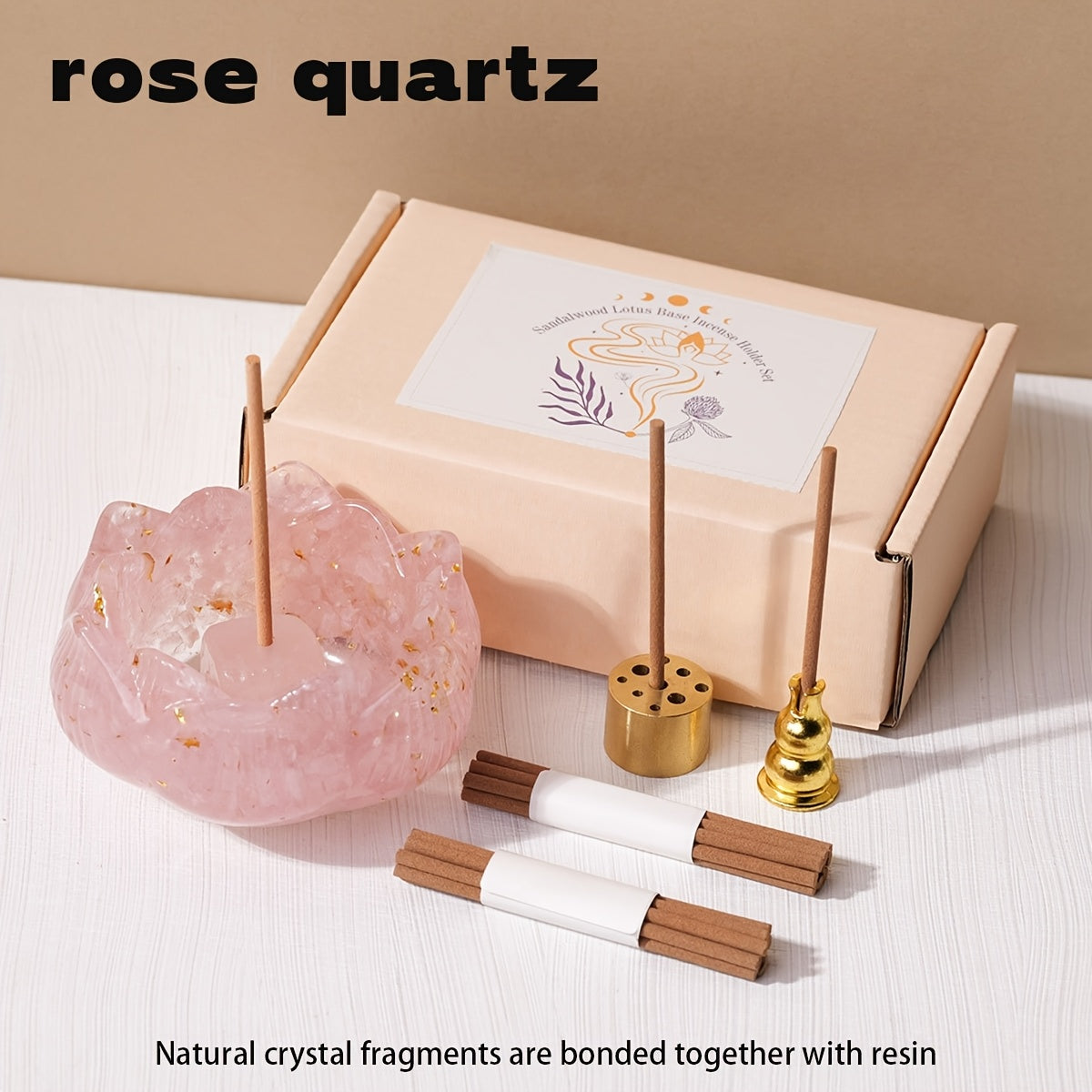 Ensemble de Brûleur d'Encens Lotus Runyangshi Zen avec Pierres de Cristal Naturelles - Décor Polyvalent Intérieur/Extérieur, Parfait pour la Maison & les Cérémonies du Thé, Colle en Gouttelettes, Fissures Irrégulières et Petits Trous