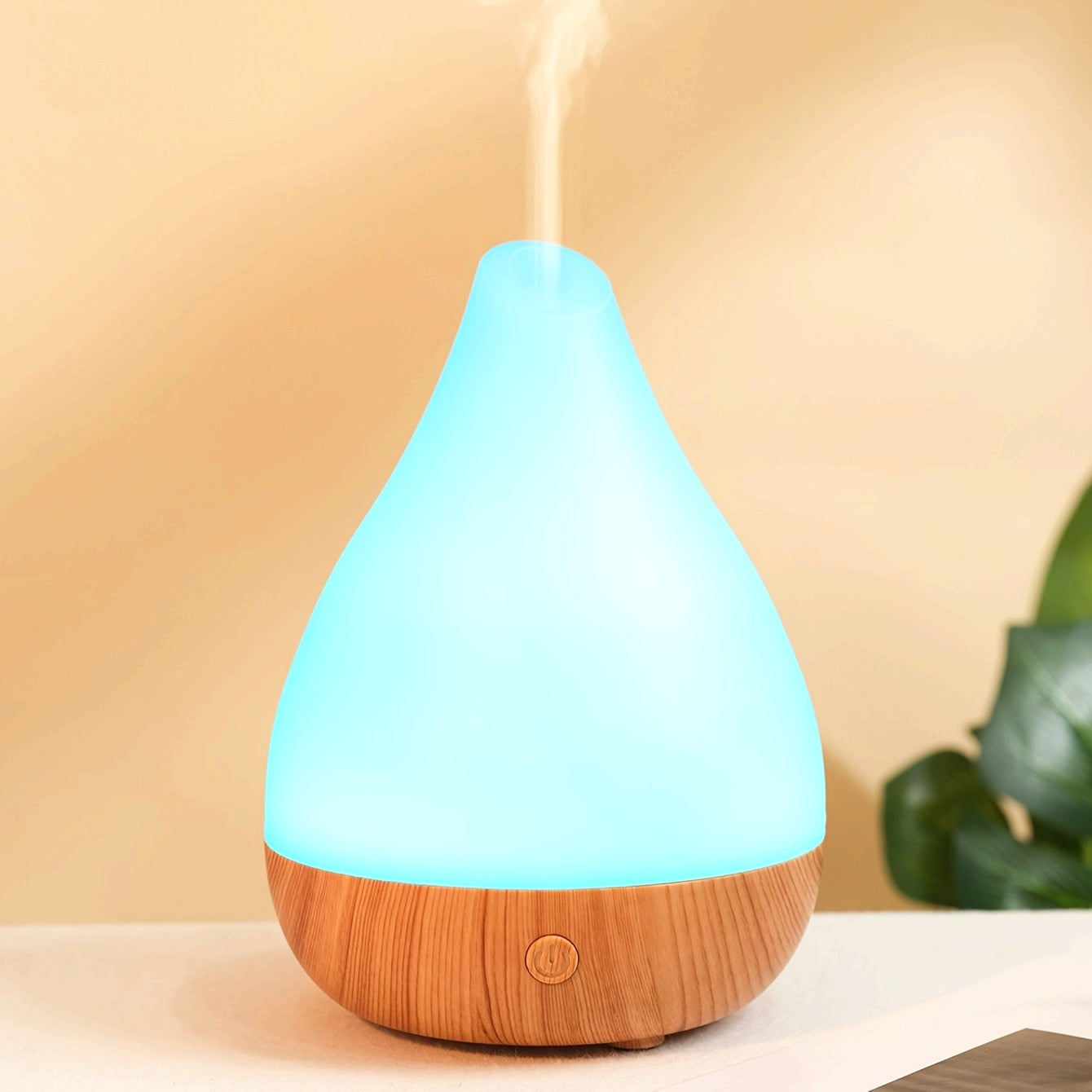 1pc Diffuseur d'Aromes Ultrasonique Multicolore en Forme de Goutte d'Eau avec Finition Bois