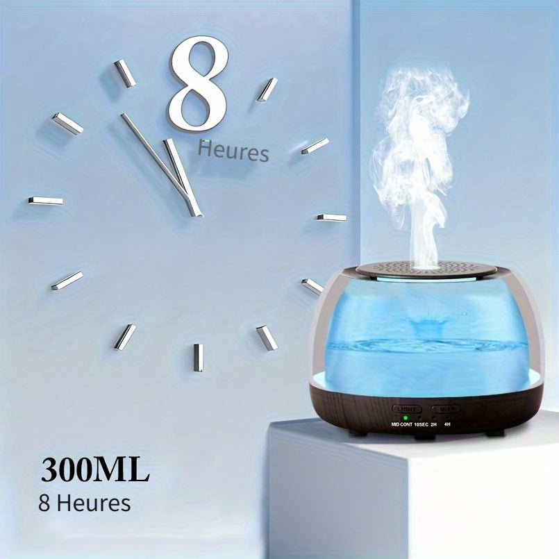 Diffuseur d'Huiles Essentielles pour la Maison, 300ml Humidificateur Vaporisateur d'Huiles Parfumées Aromathérapie, Lumière 7 Couleurs et Arrêt Automatique, avec Télécommande, Humidification de la Pièce,Diffuseur avec Lumière,Humidificateur d'Aromathérapi
