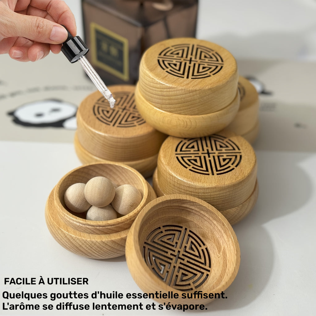 Diffuseur d'huiles essentielles en bois, boîte à encens et set de boules en bois, bouchon à vis creux rétro, parfum d'ambiance pour la maison et la voiture, fragrance volatile et durable, crée un environnement parfumé et confortable, cadeau idéal