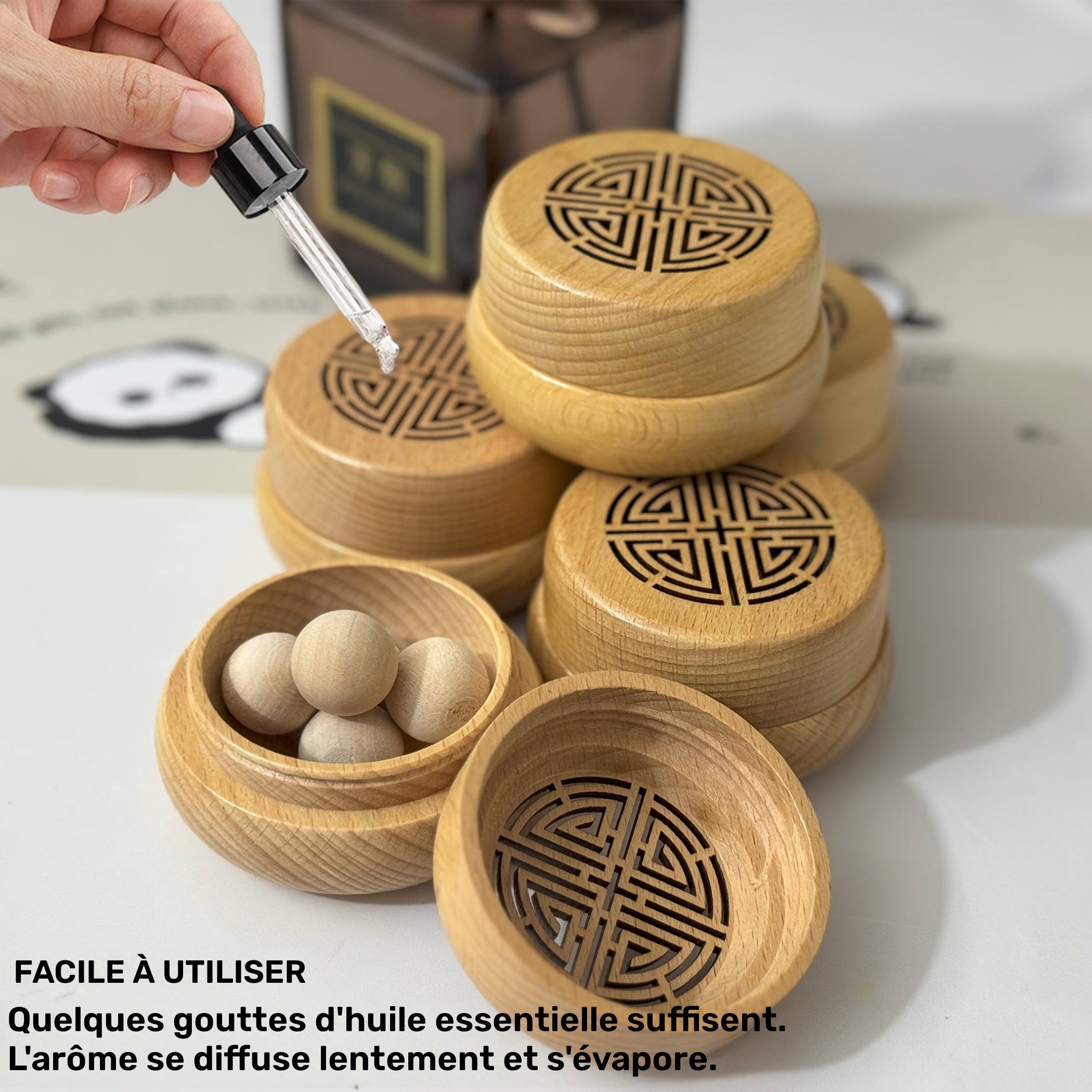 Diffuseur d'huiles essentielles en bois, boîte à encens et set de boules en bois, bouchon à vis creux rétro, parfum d'ambiance pour la maison et la voiture, fragrance volatile et durable, crée un environnement parfumé et confortable, cadeau idéal