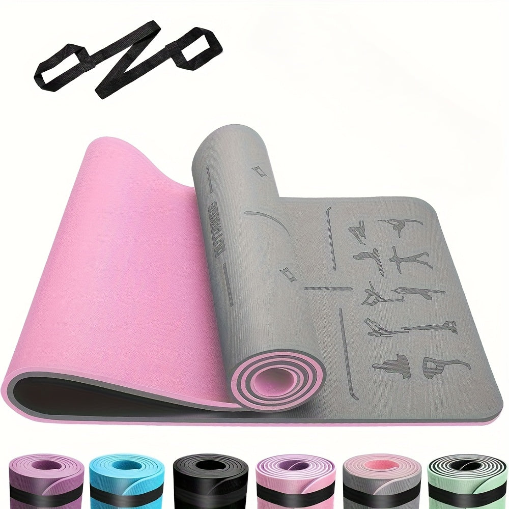 Tapis de yoga en TPE d'épaisseur de 6 mm - Tapis d'entraînement durable et antidérapant pour la salle de sport à domicile, le Pilates et la méditation, noir, 183x61 cm, matériau TPE durable