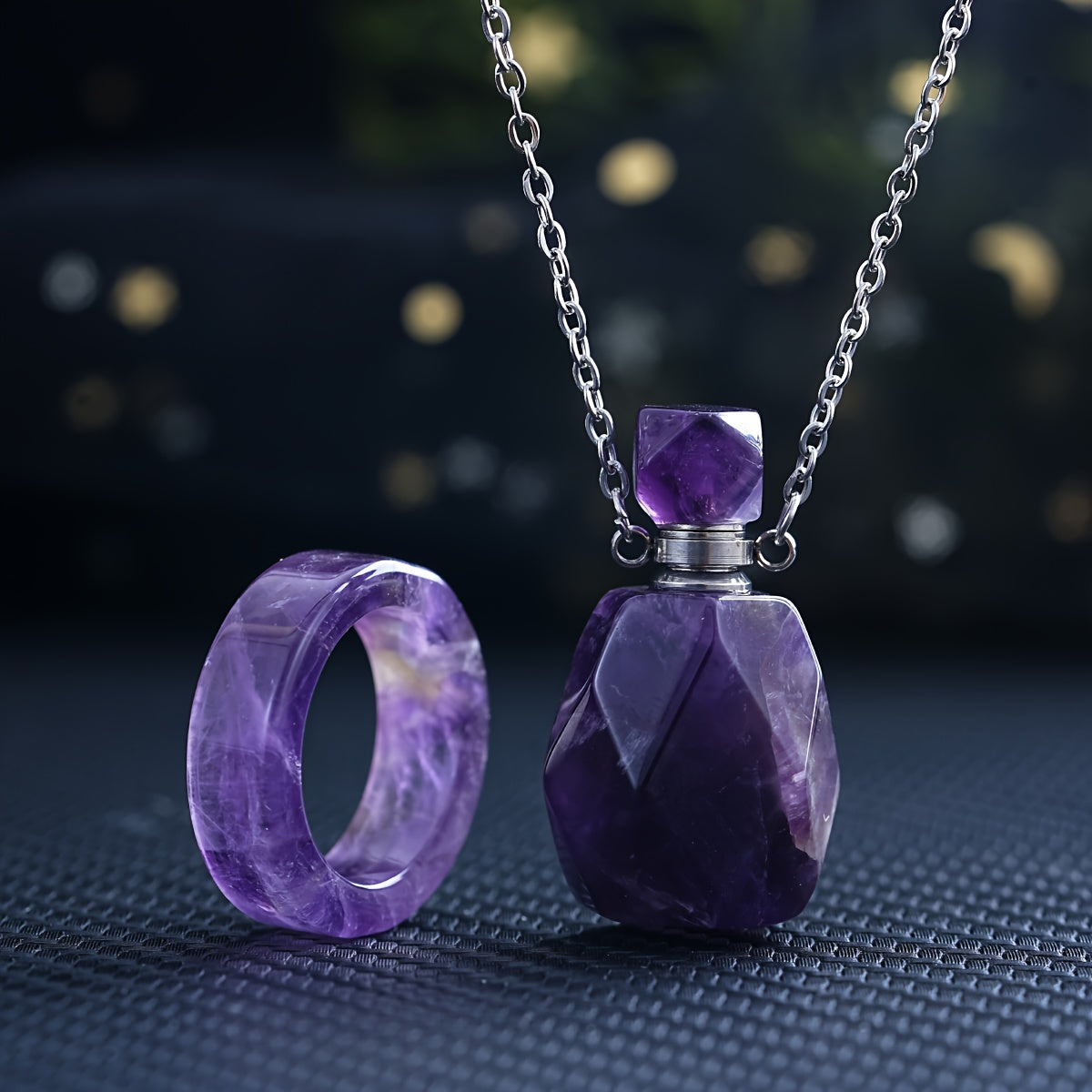 2 pièces Bouteille d'Aromathérapie en Pierre Naturelle Sculptée Amethyste Quartz Rose, Collier Pendentif Minimaliste Unisex pour Port quotidien et Superposition de Couches Cadeaux Classiques Mariage Demoiselle D’honneur Trésor des Fêtes (Halloween Noël Po