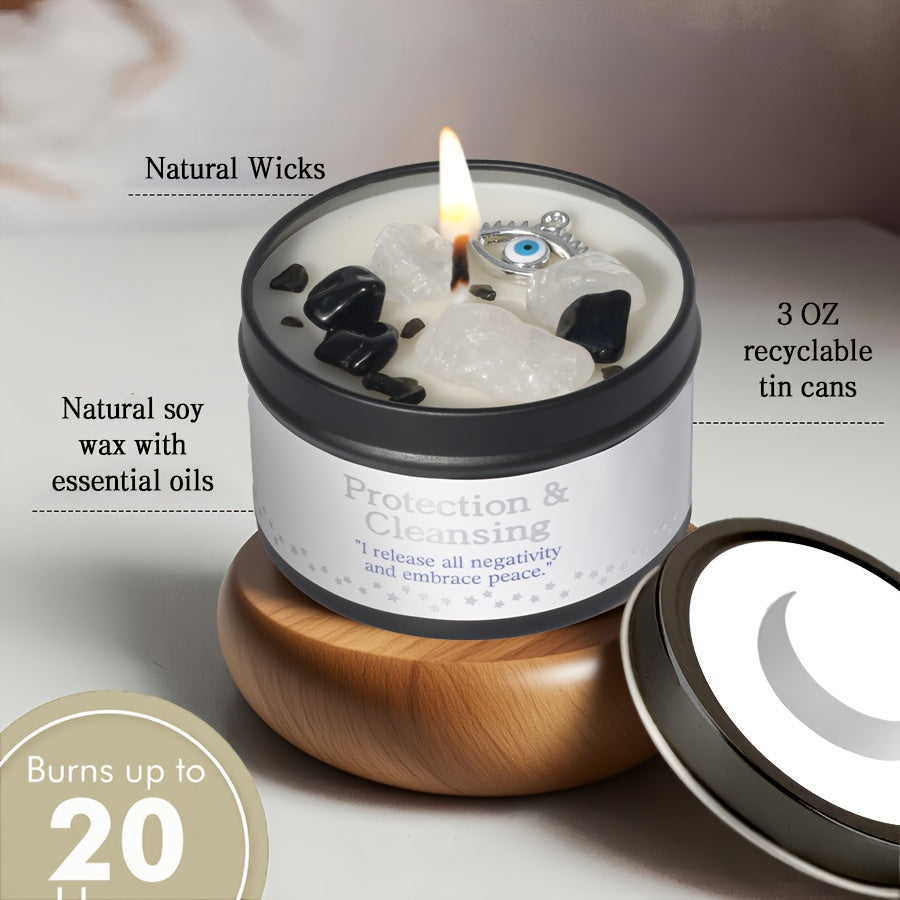 [Bougie Spirituelle] Bougie de Manifestation Loi de l'Attraction 3oz avec Cire de Soja Naturelle et Cristaux Noirs - Bougie de Protection pour Équilibre Spirituel, Bénédiction de la Maison et Attraction - Cadeau Idéal pour la Détente