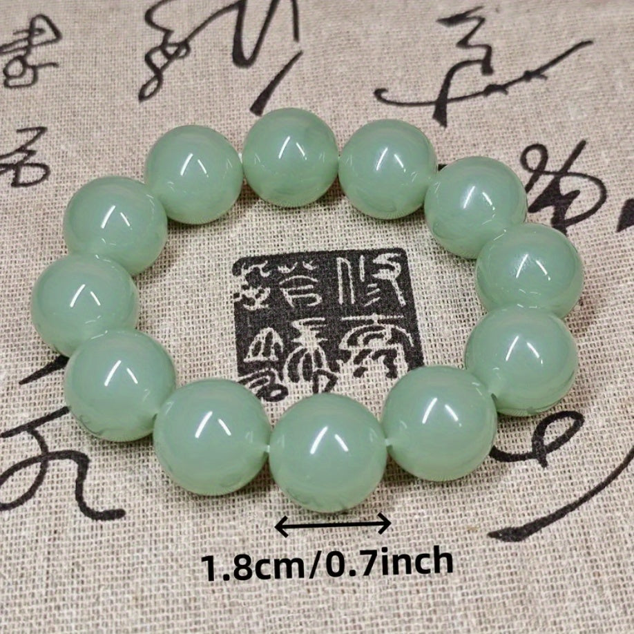 Perles en pierre naturelle verte - Collier mala extensible 18-20 mm - Sphères lisses pour méditation spirituelle - Pierre de naissance de novembre - Bijou porte-bonheur pour le Nouvel An chinois - Cadeau pour Noël, Saint-Valentin, Fête des mères - Pour ho
