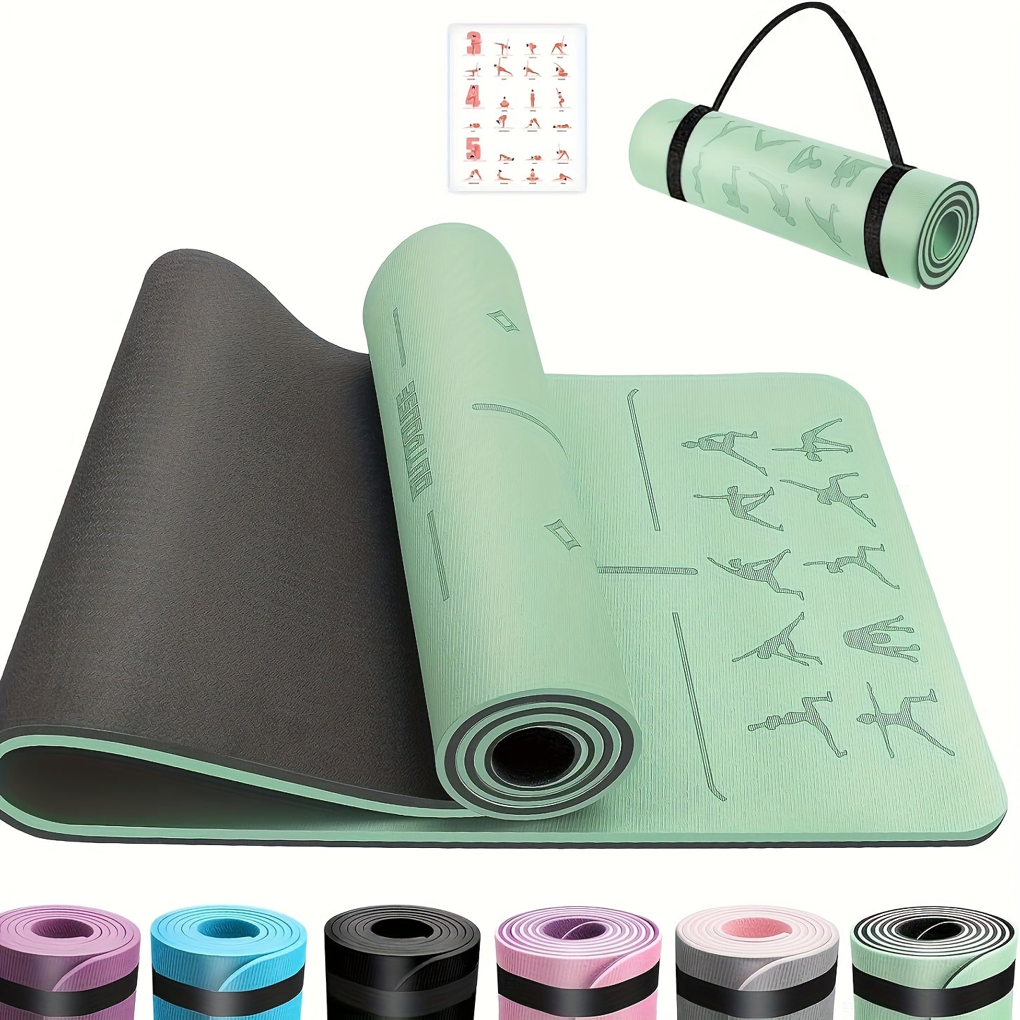 Tapis de yoga en TPE d'épaisseur de 6 mm - Tapis d'entraînement durable et antidérapant pour la salle de sport à domicile, le Pilates et la méditation, noir, 183x61 cm, matériau TPE durable