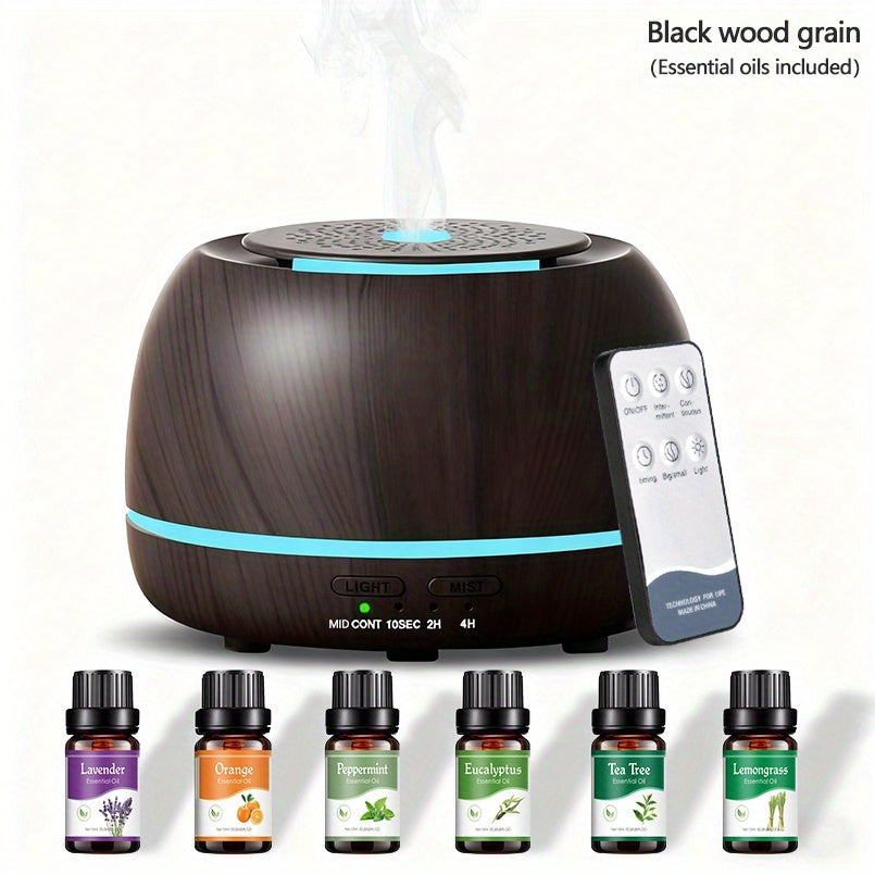 Diffuseur d'Huiles Essentielles pour la Maison, 300ml Humidificateur Vaporisateur d'Huiles Parfumées Aromathérapie, Lumière 7 Couleurs et Arrêt Automatique, avec Télécommande, Humidification de la Pièce,Diffuseur avec Lumière,Humidificateur d'Aromathérapi