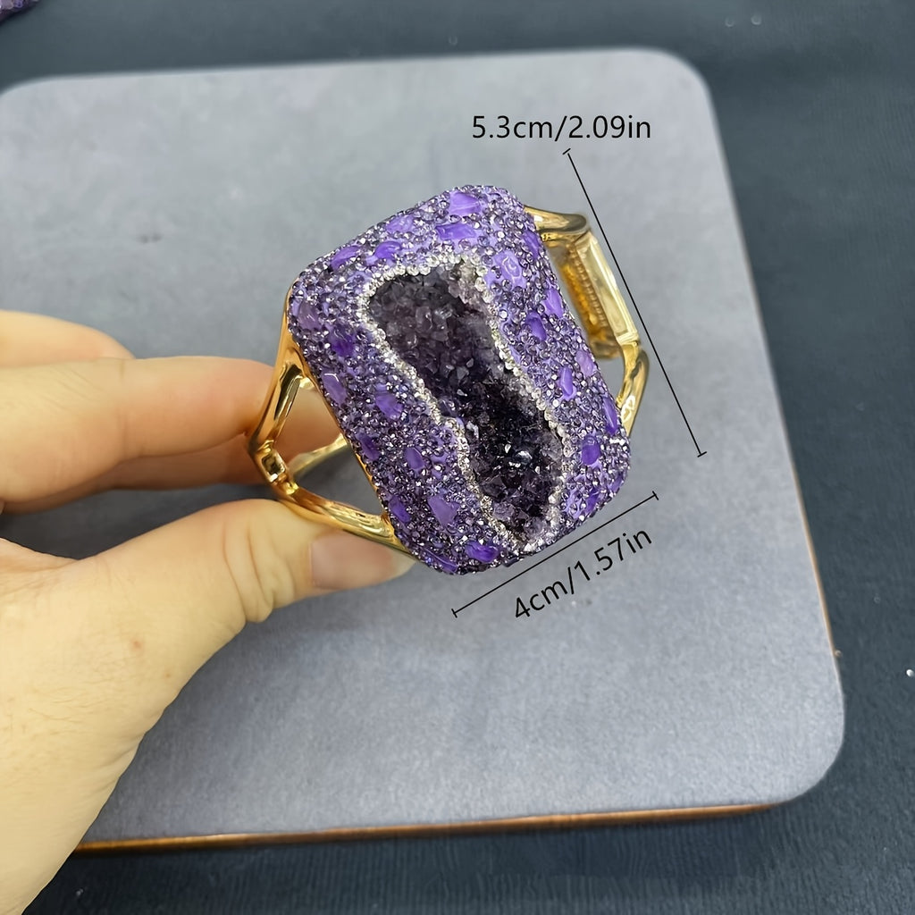 Bracelet élégant en améthyste brut de style bohème avec une charmante frange dorée - Bracelet en pierre brute tendance pour femmes, parfait pour un usage quotidien et des occasions spéciales