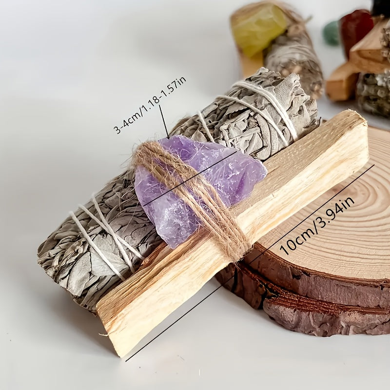 Cristaux naturels, sauge blanche et bois de Palo Santo, idéals pour le nettoyage domestique. Cadeau parfait offert aux parents ou amis, présentés dans une écrin célébrant les fêtes du Nouvel An, camping , décoration jardin, dîner romanesque au clair-de-lu