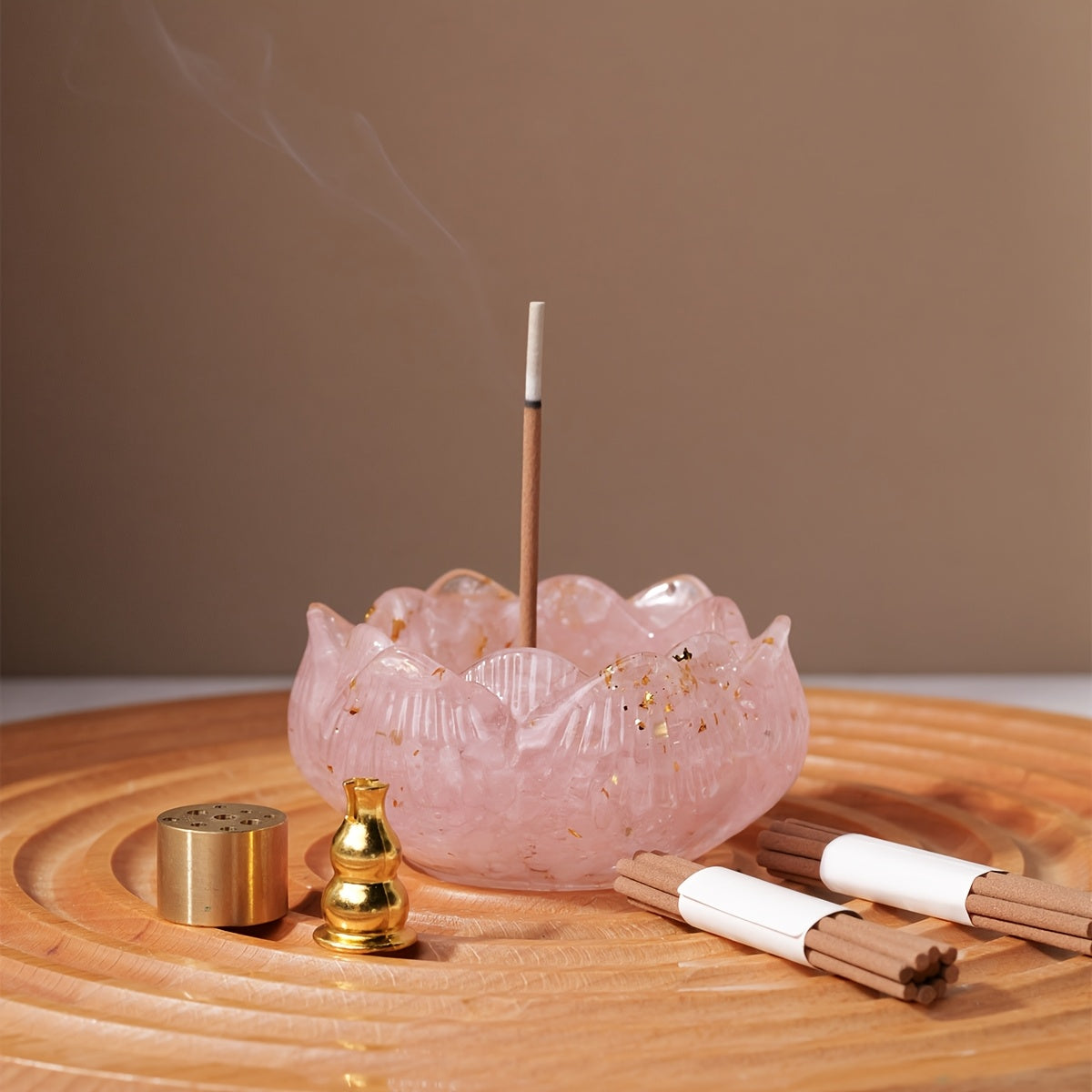 Ensemble de Brûleur d'Encens Lotus Runyangshi Zen avec Pierres de Cristal Naturelles - Décor Polyvalent Intérieur/Extérieur, Parfait pour la Maison & les Cérémonies du Thé, Colle en Gouttelettes, Fissures Irrégulières et Petits Trous