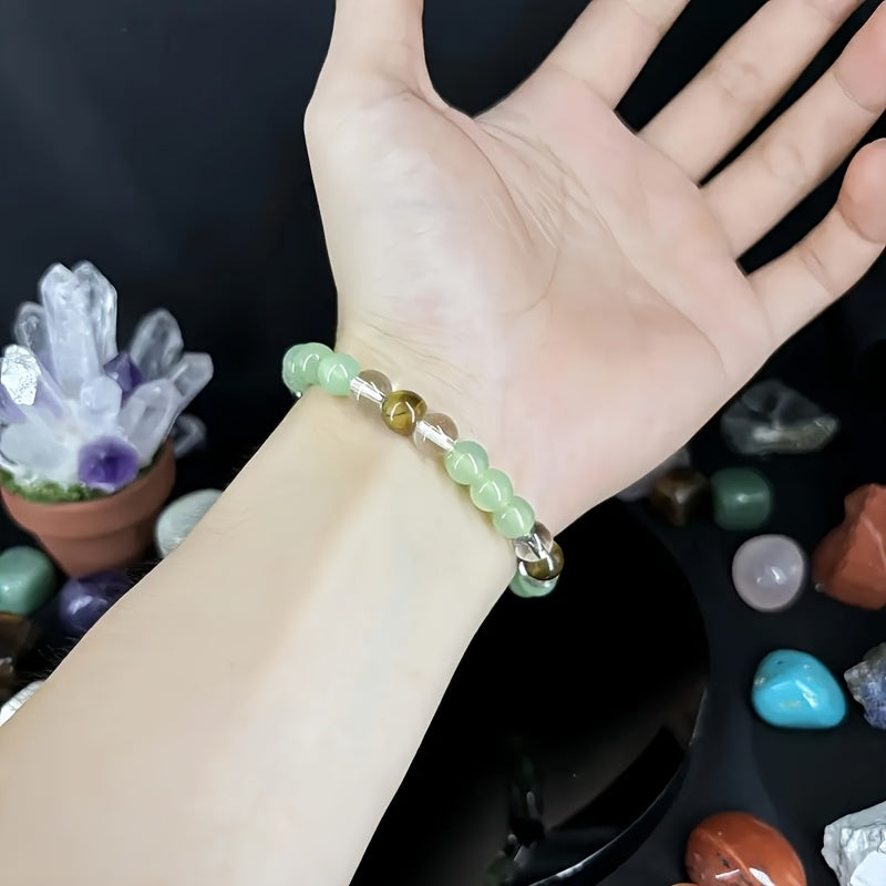 Bracelet porte-bonheur vert élégant avec pierres naturelles et synthétiques - Perles vertes et marron, chaîne durable pour hommes et femmes, bijou apaisant pour occasions spéciales ou quotidien, cadeau de fête