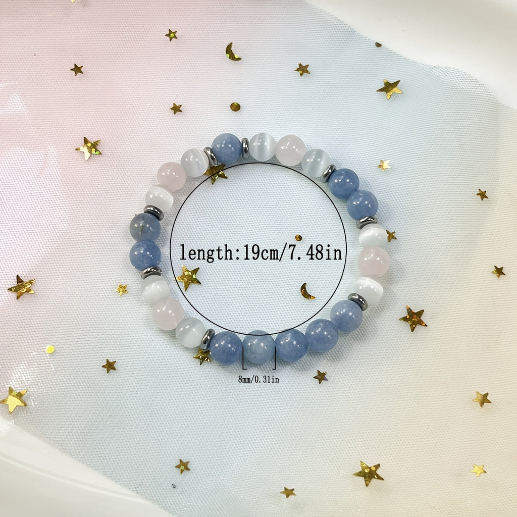 Bracelet Reiki 8mm en Pierre Naturelle - Perles rondes en Aigue-marine, Quartz Rose et Sélénite - Bijou Bohème pour la Paix Intérieure, l'Amour et le Courage - Accessoire de Mode Féminin - Cadeau de Fête, Saint-Valentin ou Fête des Mères